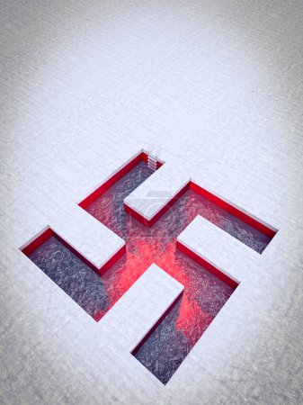 Foto de Swastika shaped pool filled with blood. 3d render - Imagen libre de derechos