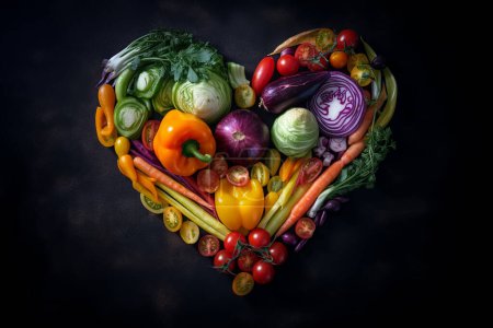 Herz aus verschiedenem Gemüse auf dunklem Hintergrund