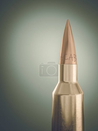 Foto de Detalle de bala de rifle con inscripción acab. 3d renderizar - Imagen libre de derechos