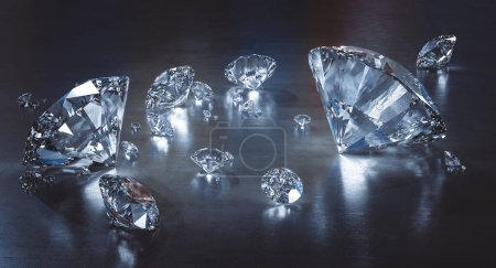 3d renderizado, diamantes sobre fondo de hormigón