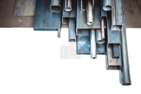 Photo for Metal profiles of different shapes and sizes on a white background - Royalty Free Image