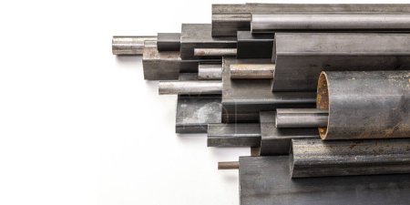 metal profiles of various shapes and sizes on a white background.