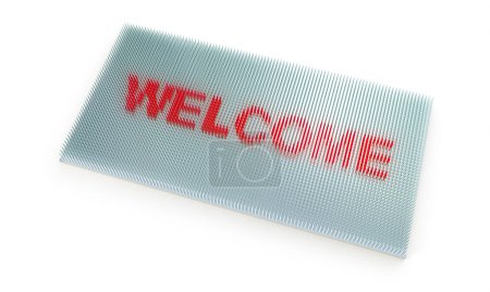 Photo for Metal doormat made of nails with welcome lettering. 3d render - Royalty Free Image