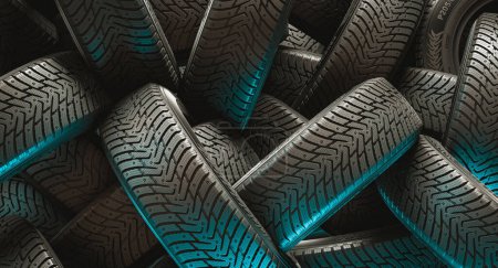 Téléchargez les photos : Fond de pneus d'hiver empilés. 3d rendu - en image libre de droit