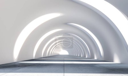3D-Rendering futuristischer Tunnel mit geschwungenen Öffnungen an den Seiten