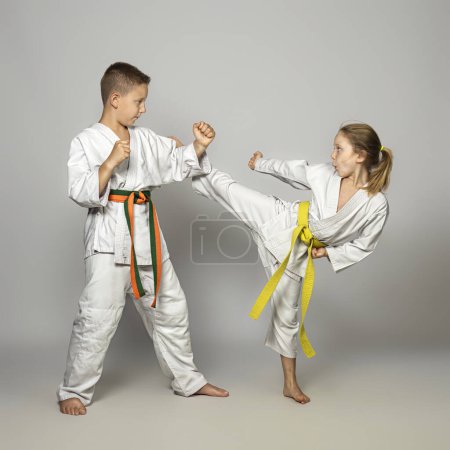 Photo for Kids practise martial arts, studio shot - Royalty Free Image
