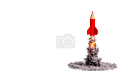 Téléchargez les photos : Crayon fusée soufflant de la fumée sur un fond blanc. 3d rendu - en image libre de droit