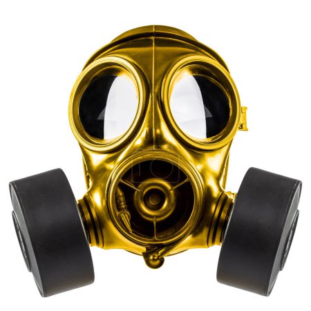 Photo for Gold and black gas mask isolated on white - Royalty Free Image