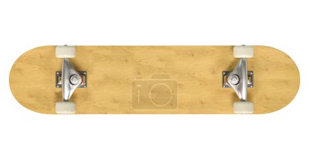 Foto de Monopatín de madera visto desde abajo aislado en blanco. 3d renderizar - Imagen libre de derechos