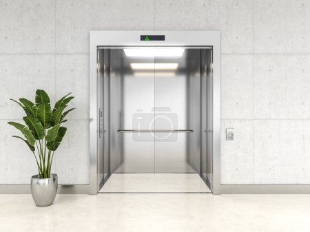Téléchargez les photos : Intérieur de rendu 3d d'un ascenseur en acier moderne - en image libre de droit