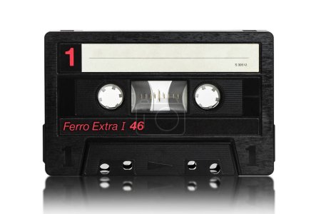 Photo for Old black audio cassette on a white background - Royalty Free Image