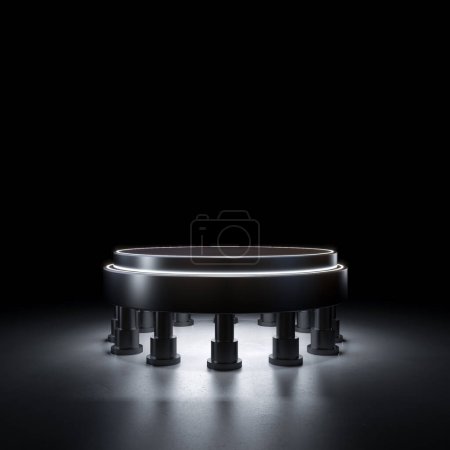 Photo for Metal podium with lights on a dark background. 3d render - Royalty Free Image
