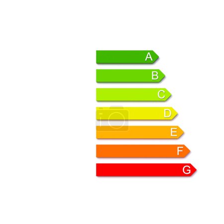 Téléchargez les photos : Barres d'évaluation de classe d'énergie colorées isolées sur blanc. 3d rendu - en image libre de droit