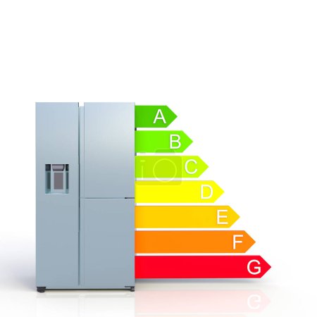 Foto de Refrigeración y clasificación de energía con barras de flecha. 3d renderizar - Imagen libre de derechos