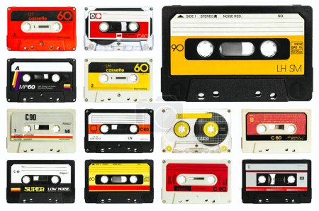Photo for Old audio cassette collection on a white background - Royalty Free Image