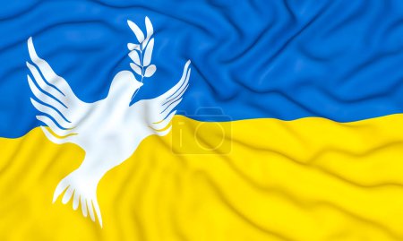 Téléchargez les photos : Drapeau de l'ukraine avec colombe blanche de la paix rendu 3d - en image libre de droit
