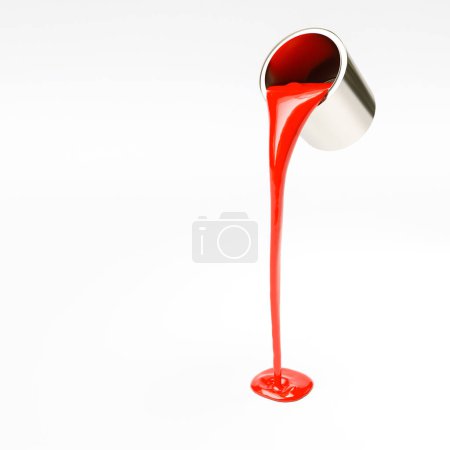 Foto de Pintura roja vertida de una lata sobre un fondo blanco 3d render - Imagen libre de derechos