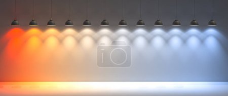 Téléchargez les photos : Rendu 3d, lumières avec différentes tonalités kelvin, comparaison de la température de couleur - en image libre de droit