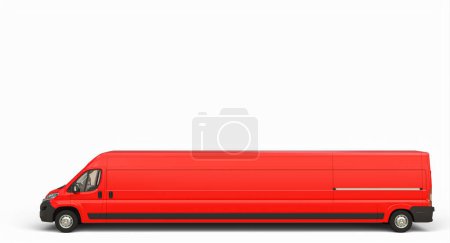 Téléchargez les photos : Très long van rouge sur fond blanc. 3d rendu - en image libre de droit