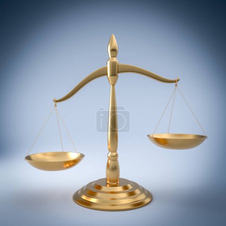 Photo for Gold metal scales of justice. 3d render - Royalty Free Image