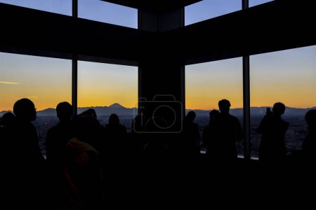 Téléchargez les photos : TOKYO / JAPON - 19 novembre 2023 : les gens observent la montagne Fuji depuis le bâtiment du gouvernement - en image libre de droit