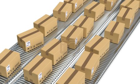 Photo for Steel parcel conveyor belt. 3d render - Royalty Free Image