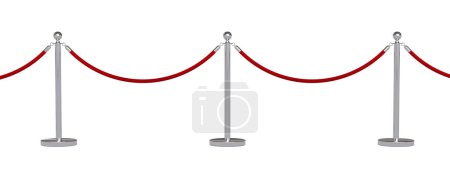 Téléchargez les photos : Barrières métalliques avec cordon rouge isolé sur vue latérale blanche - en image libre de droit