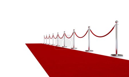 Photo for 3d render red carpet and metal barriers with cord isolated on white - Royalty Free Image