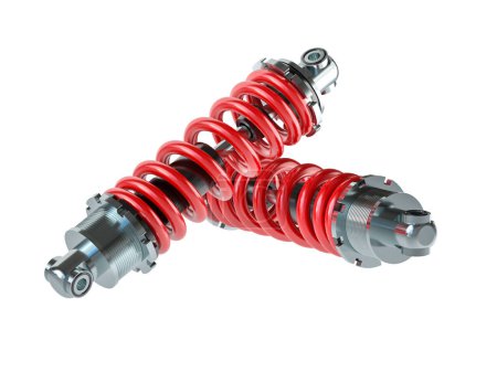 Photo for Pair of shock absorber isolated on white. 3d render - Royalty Free Image