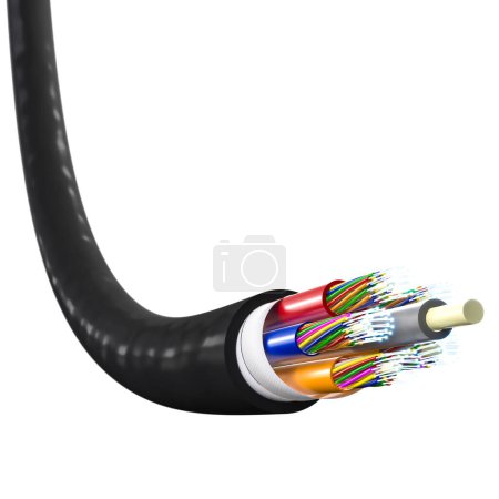 Téléchargez les photos : Câble fibre optique noir isolé sur blanc. 3d rendu - en image libre de droit