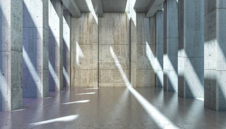 Téléchargez les photos : Rendu 3d d'un intérieur minimaliste moderne vide avec des faisceaux lumineux - en image libre de droit