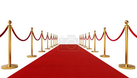 Photo for Red carpet and gold barriers isolated on white. 3d render - Royalty Free Image