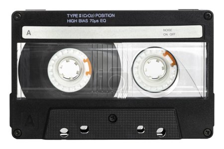 Photo for Old black audio cassette isolated on white - Royalty Free Image