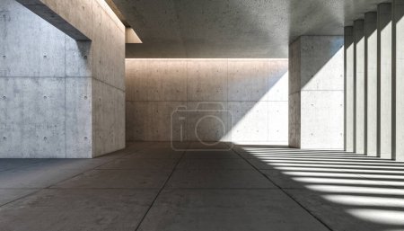 Téléchargez les photos : Intérieur moderne d'un espace en béton avec lumière de l'extérieur. 3d rendu - en image libre de droit