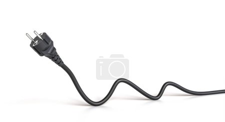 cable negro con zócalo schuko sobre fondo horizontal blanco. 3d renderizar