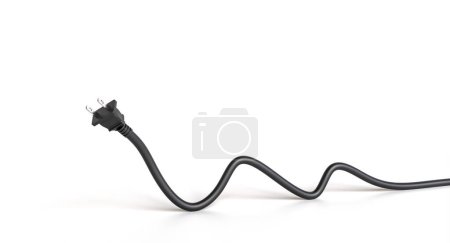 Foto de Cable negro con enchufe americano sobre fondo horizontal blanco. 3d renderizar - Imagen libre de derechos