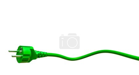 Kabel und grüner Schuko-Stecker auf weißem Hintergrund. 3D-Darstellung