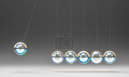 Téléchargez les photos : Berceau en cristal newton avec réfractions. 3d rendu - en image libre de droit