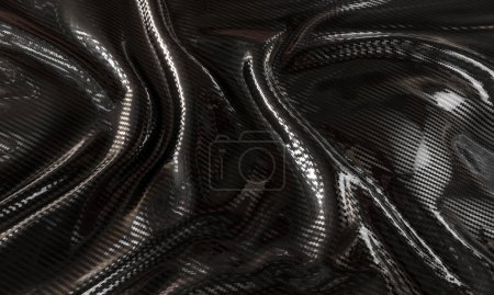 Photo for Wavy reflective carbon fibre background. 3d render - Royalty Free Image