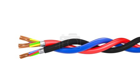 Foto de Cable eléctrico trenzado aislado sobre un fondo blanco. 3d renderizar - Imagen libre de derechos