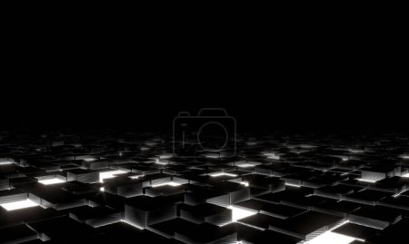 Photo for Black carbon fibre background, cube pattern with light areas. futuristic and modern. 3d render - Royalty Free Image