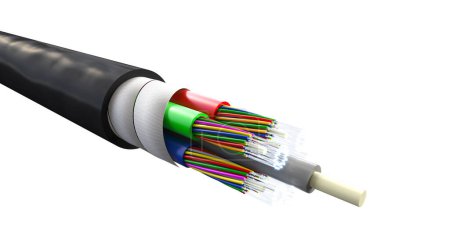Foto de Cable de conexión de fibra óptica aislado sobre fondo blanco. 3d renderizar - Imagen libre de derechos