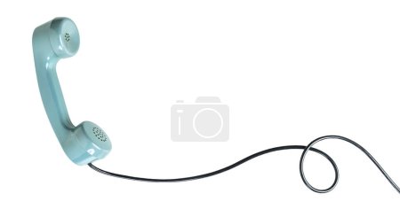 Photo for Retro turquoise telephone receiver with a cord isolated - Royalty Free Image