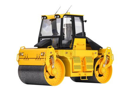 Photo for Vivid image of a yellow road roller on a white background. 3d render - Royalty Free Image