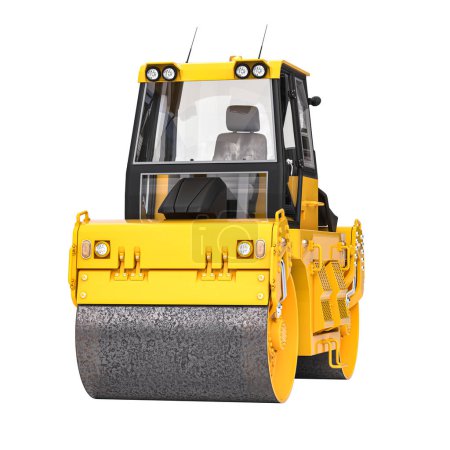 Photo for Modern yellow road roller with a visible cabin, isolated on a clean white background. 3d render - Royalty Free Image