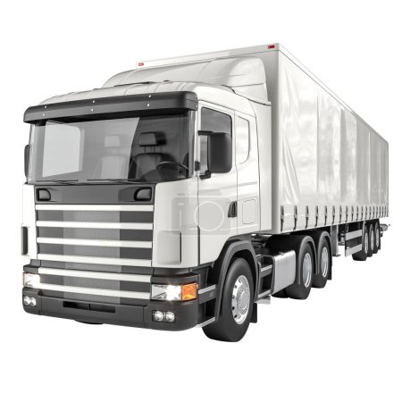 Téléchargez les photos : Image très détaillée d'un semi-camion élégant et moderne isolé sur un fond blanc. 3d rendu - en image libre de droit