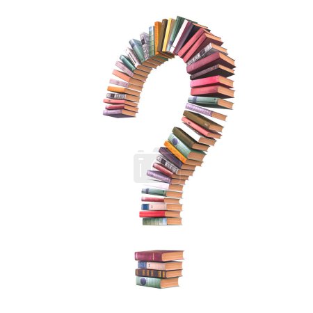 Photo for Creative and colorful stack of books forming a question mark, isolated on white. 3d render - Royalty Free Image