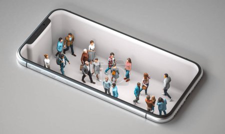 Téléchargez les photos : Une image conceptuelle avec de petites figures 3D à l'intérieur d'un smartphone - en image libre de droit