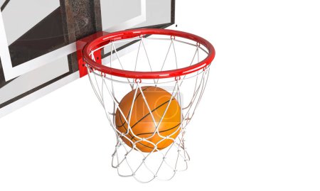 Photo for Close-up view of a basketball as it goes through the hoop. 3d render - Royalty Free Image