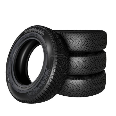 Photo for Four new car tires stacked vertically isolated on a white background. 3d render - Royalty Free Image